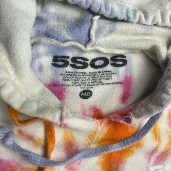 5SOS Wildflowers Band Hoodie M Multi-Color Tie-Dye Vibrant Hooded Boho Festival - Picture 3 of 6